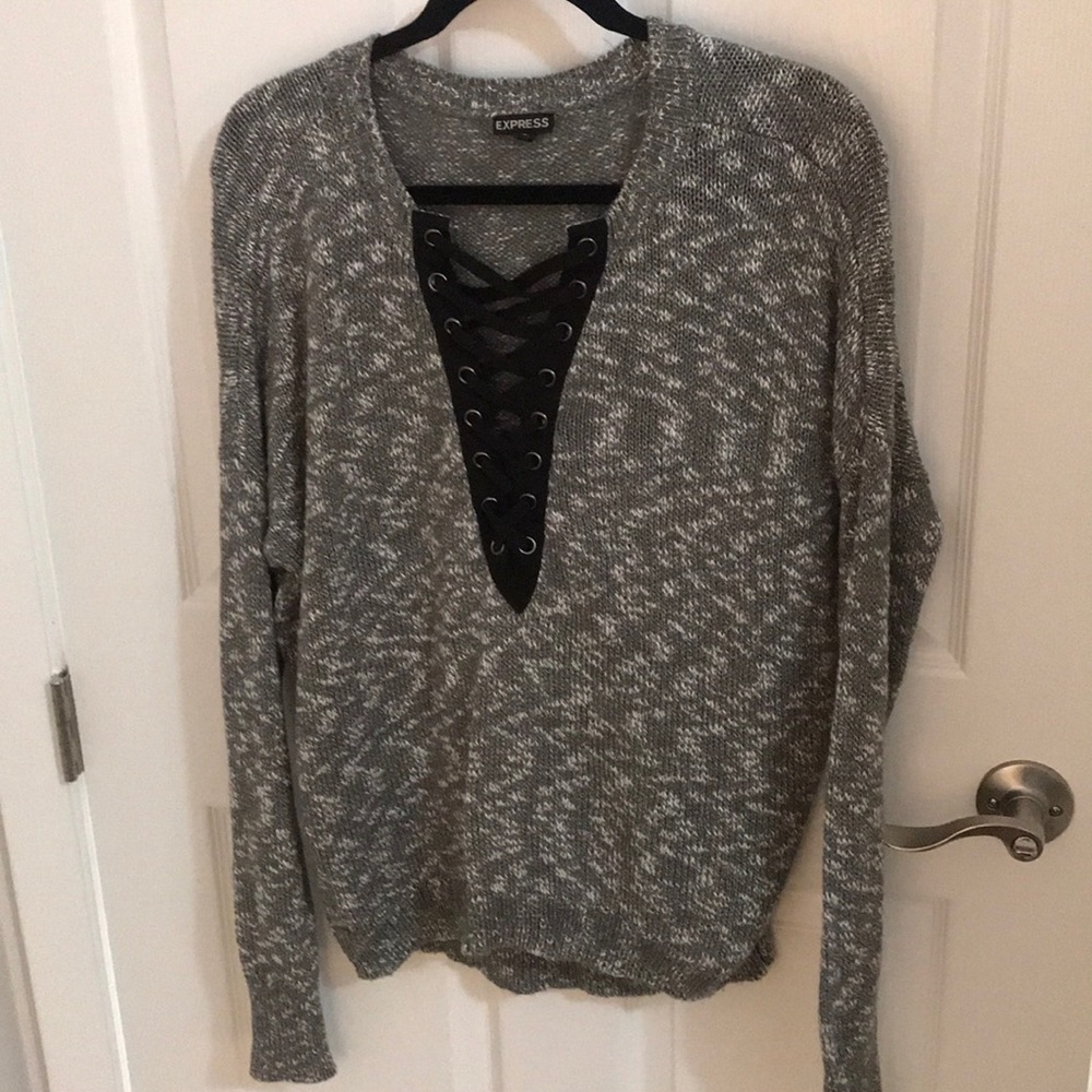 Express Lace-up Grey Sweater